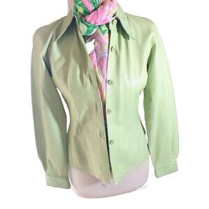 Nicola Berti Sz S Chartreuse Green Perforated Italian Leather Shirt Jacket